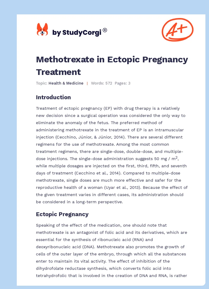 Methotrexate in Ectopic Pregnancy Treatment. Page 1