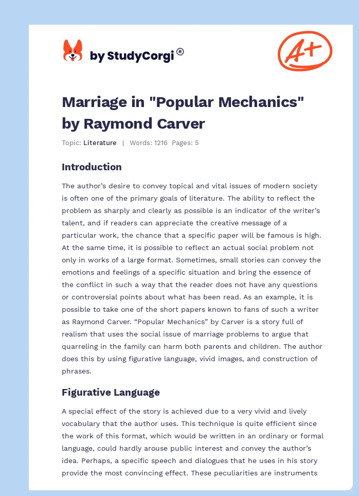 Marriage in "Popular Mechanics" by Raymond Carver. Page 1