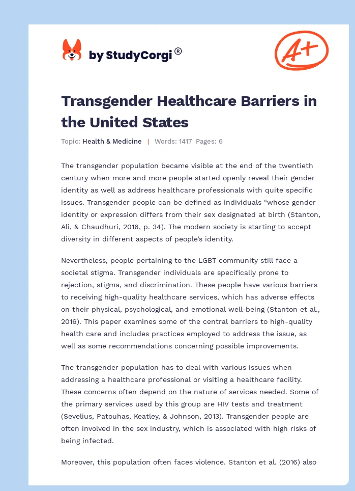 Transgender Healthcare Barriers in the United States. Page 1