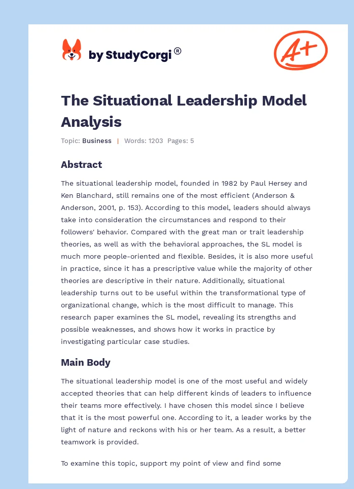 The Situational Leadership Model Analysis. Page 1