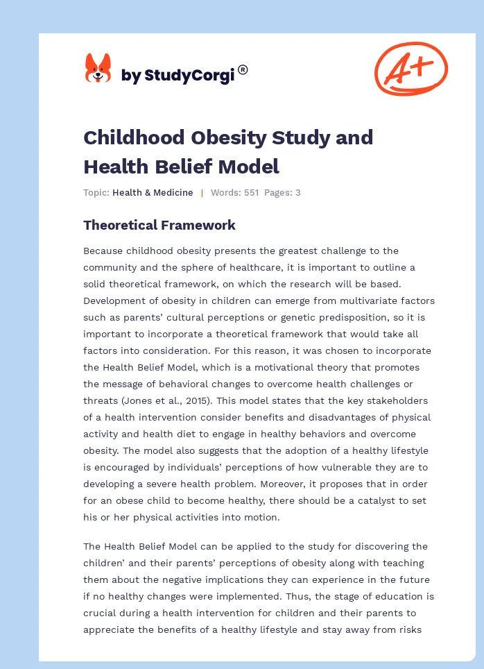 Childhood Obesity Study and Health Belief Model. Page 1