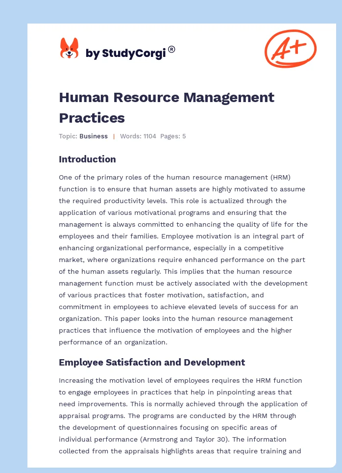 Human Resource Management Practices. Page 1