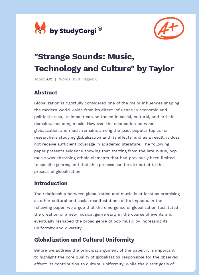 "Strange Sounds: Music, Technology and Culture" by Taylor. Page 1