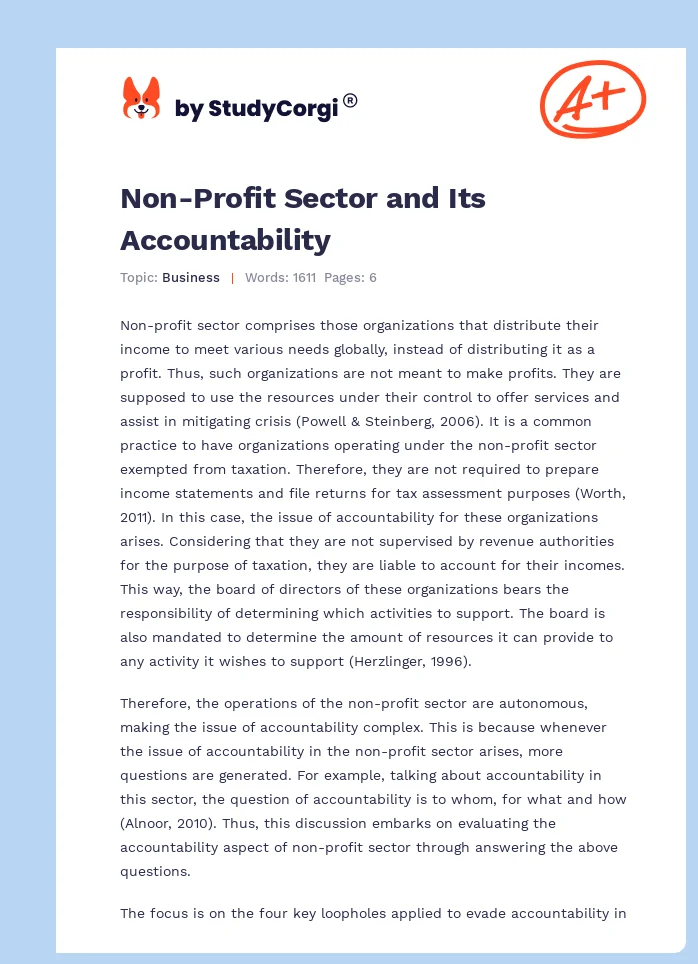 Non-Profit Sector and Its Accountability. Page 1
