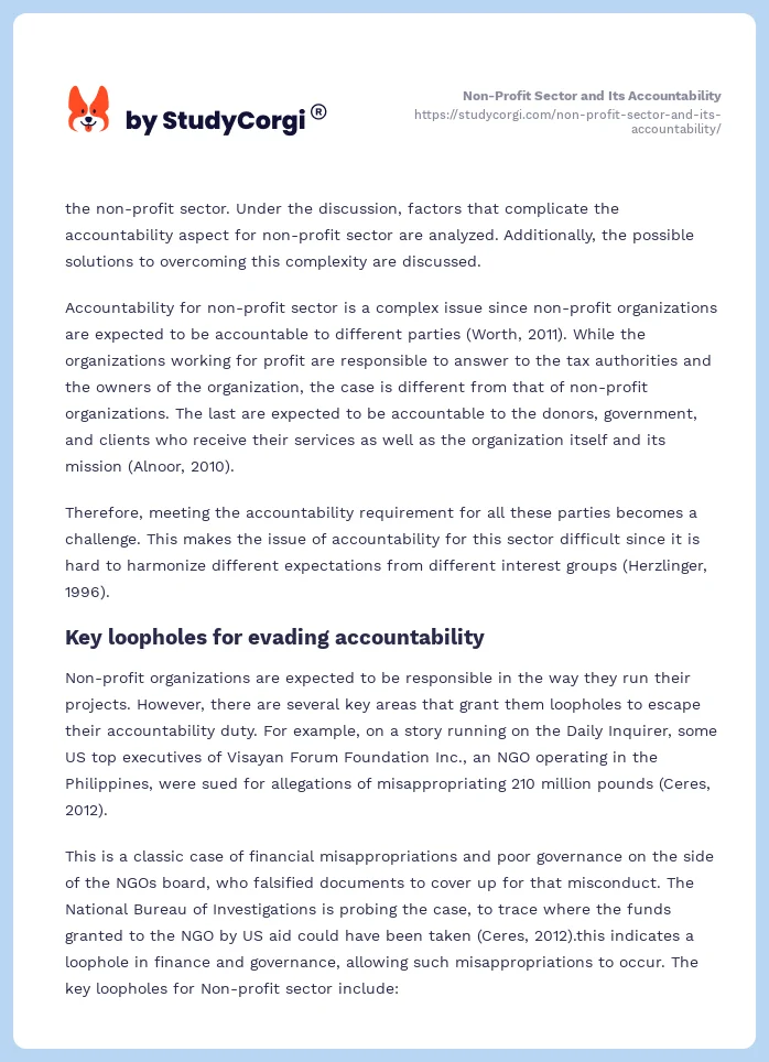 Non-Profit Sector and Its Accountability. Page 2