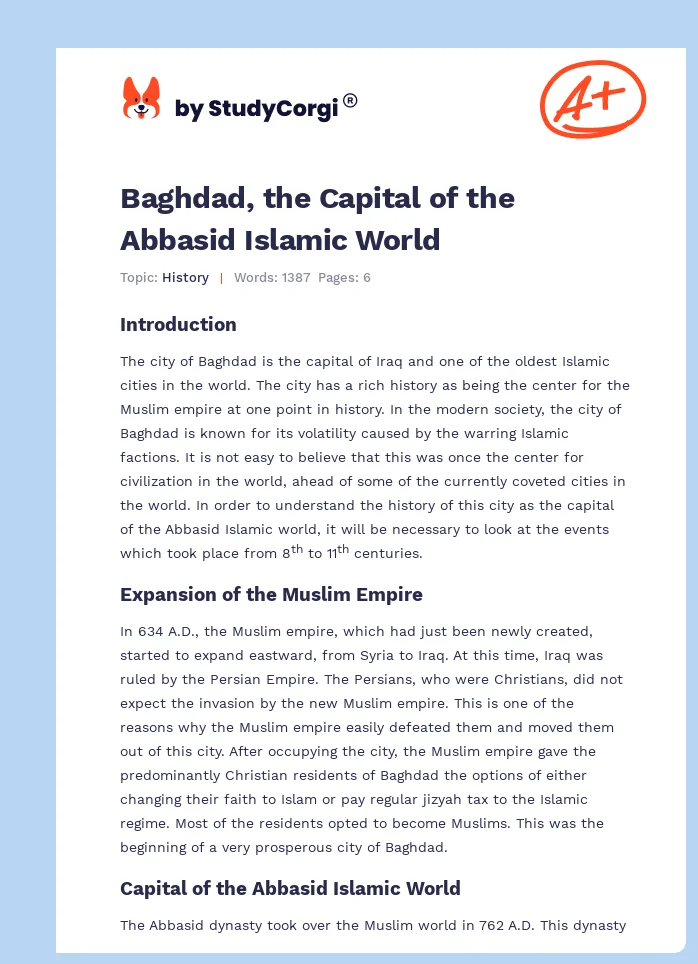 Baghdad, the Capital of the Abbasid Islamic World. Page 1