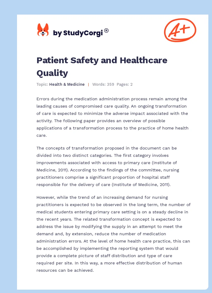 Patient Safety and Healthcare Quality. Page 1