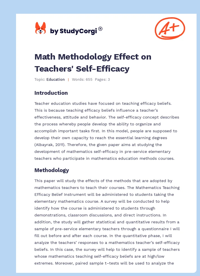 Math Methodology Effect on Teachers' Self-Efficacy. Page 1