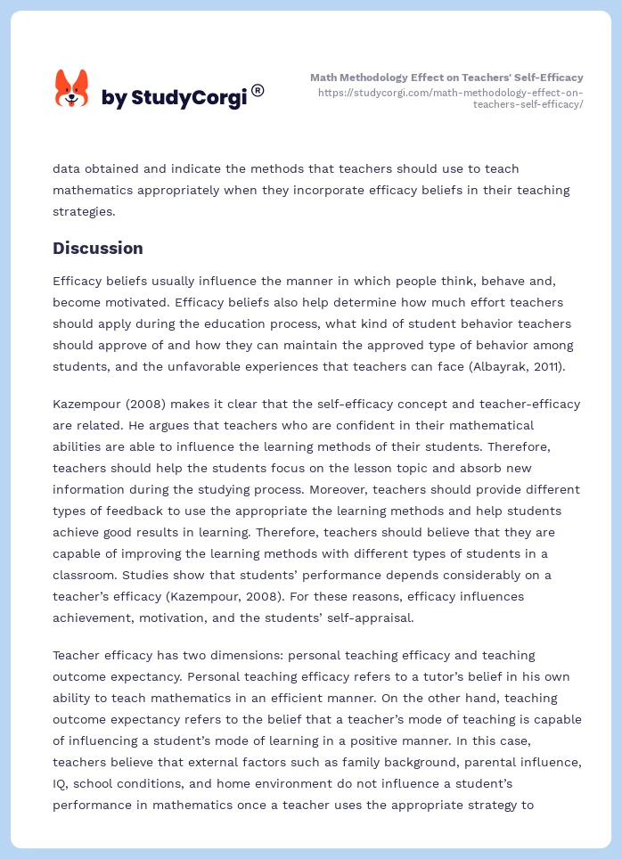 Math Methodology Effect on Teachers' Self-Efficacy. Page 2