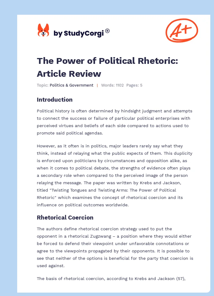 The Power of Political Rhetoric: Article Review. Page 1