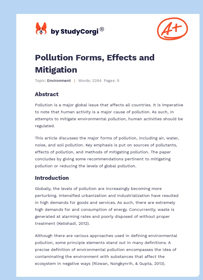 Pollution Forms, Effects and Mitigation | Free Essay Example