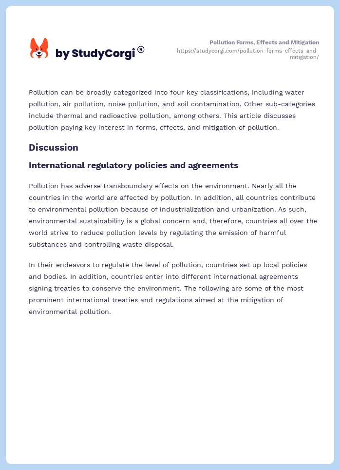 Pollution Forms, Effects and Mitigation. Page 2