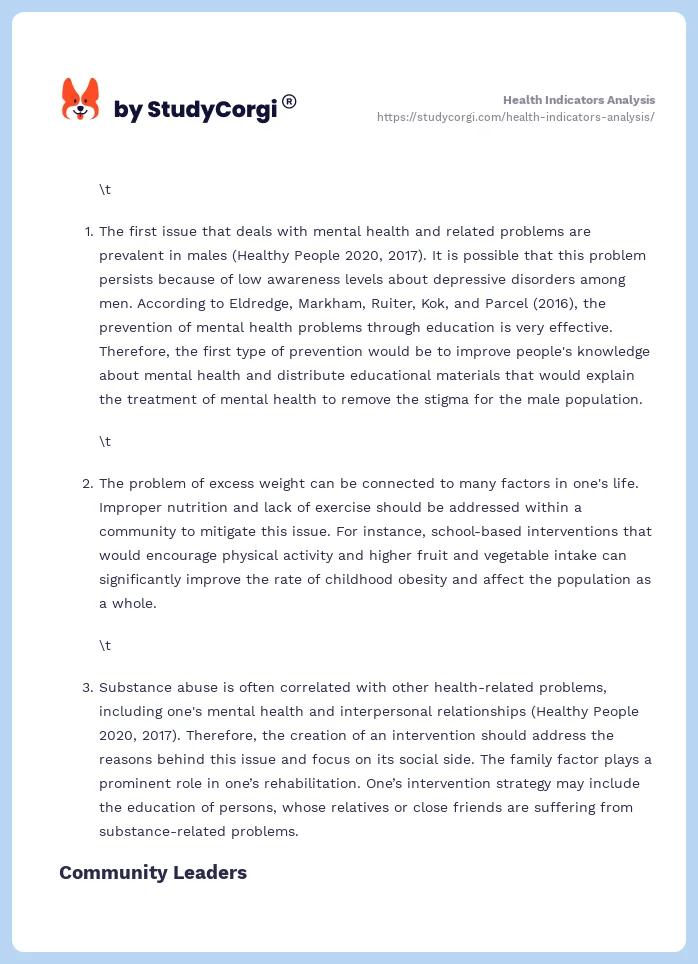Health Indicators Analysis. Page 2