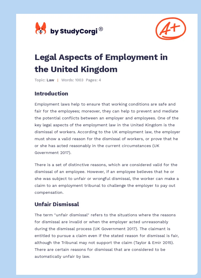 Legal Aspects of Employment in the United Kingdom. Page 1