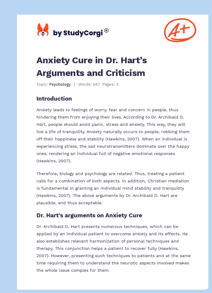 Anxiety Cure in Dr. Hart’s Arguments and Criticism. Page 1