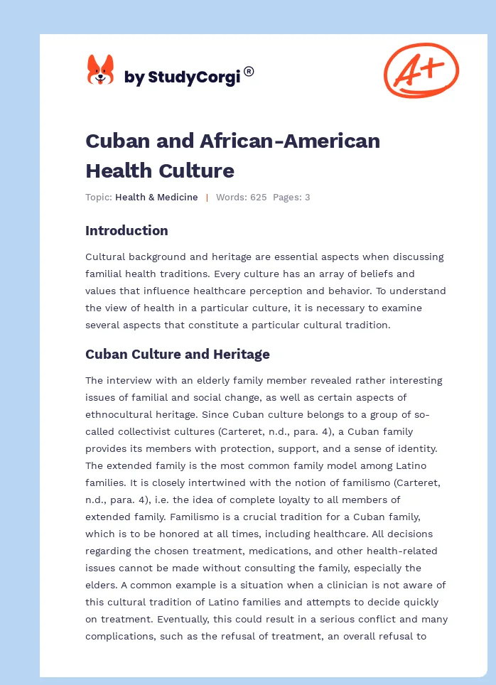 Cuban and African-American Health Culture. Page 1