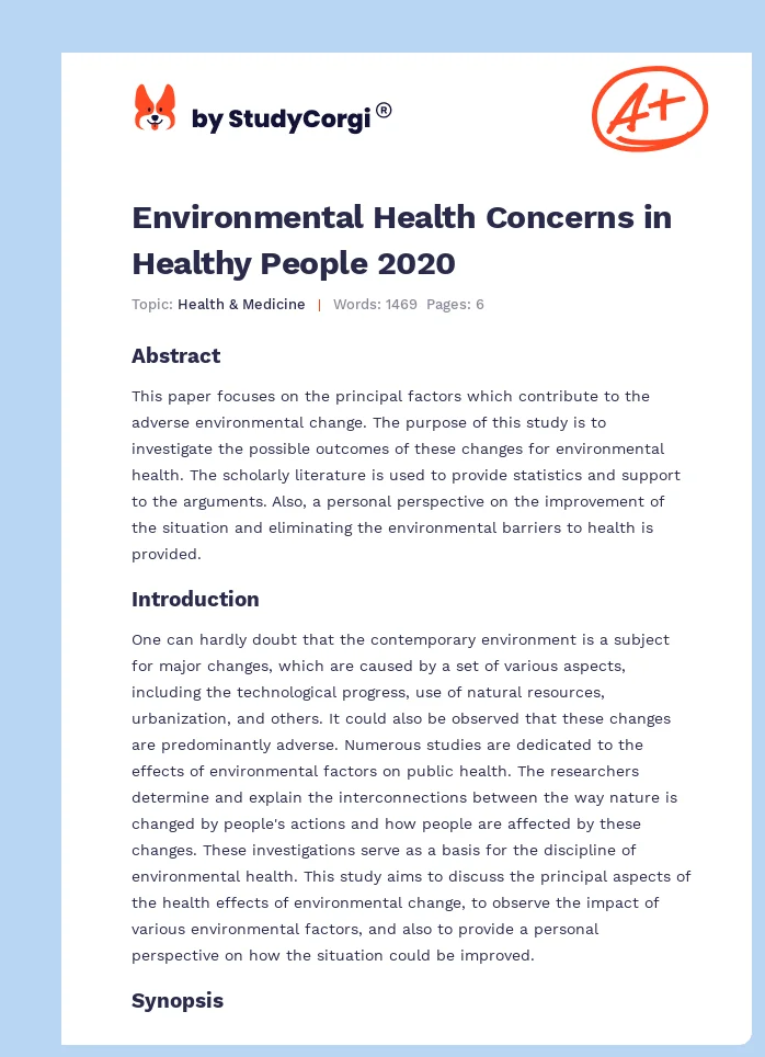 Environmental Health Concerns in Healthy People 2020. Page 1
