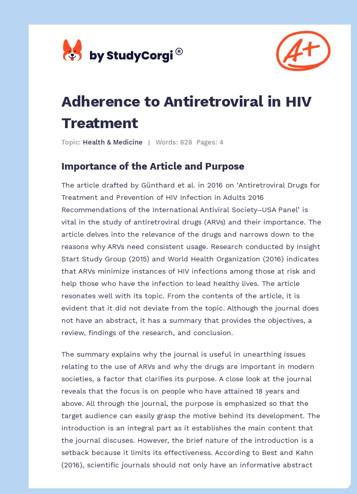 Adherence to Antiretroviral in HIV Treatment. Page 1