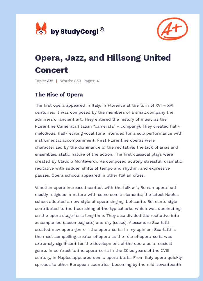 Opera, Jazz, and Hillsong United Concert. Page 1