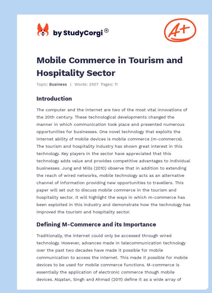 Mobile Commerce in Tourism and Hospitality Sector. Page 1