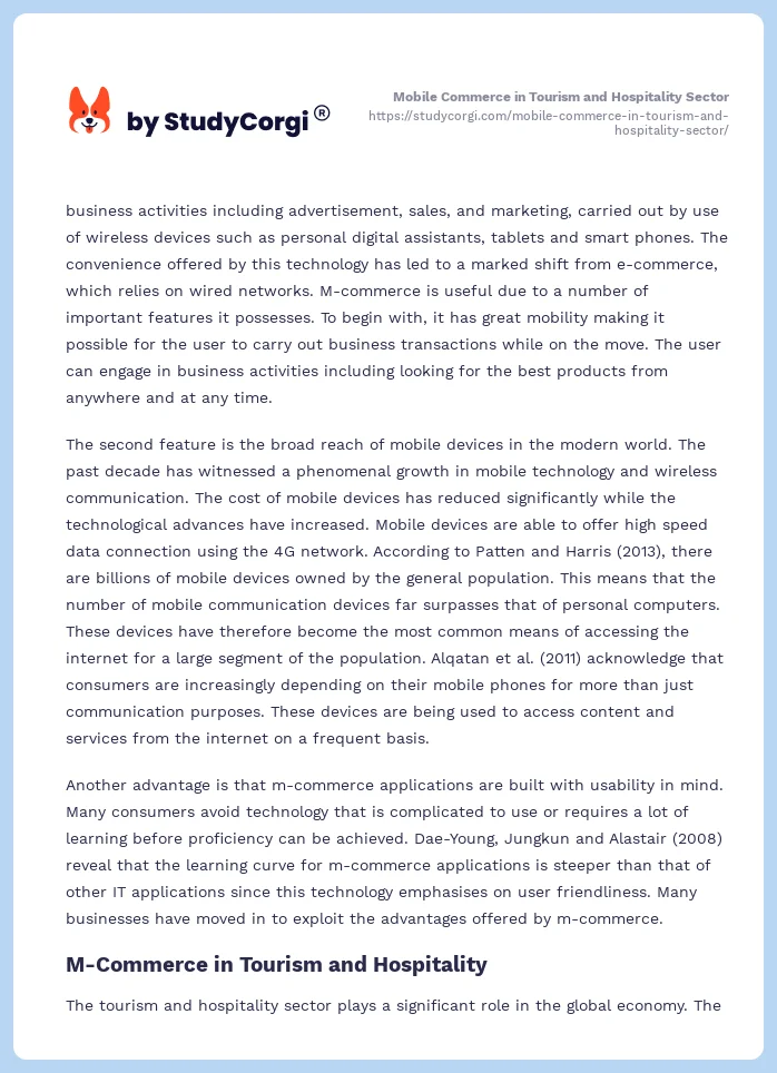 Mobile Commerce in Tourism and Hospitality Sector. Page 2