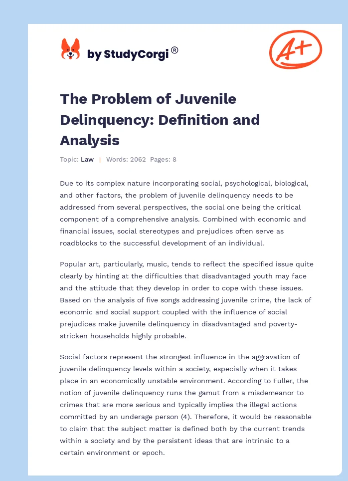 The Problem of Juvenile Delinquency: Definition and Analysis. Page 1