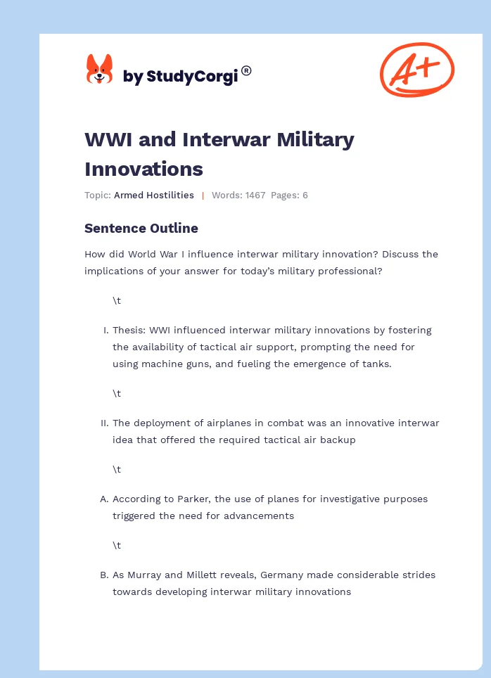 WWI and Interwar Military Innovations. Page 1