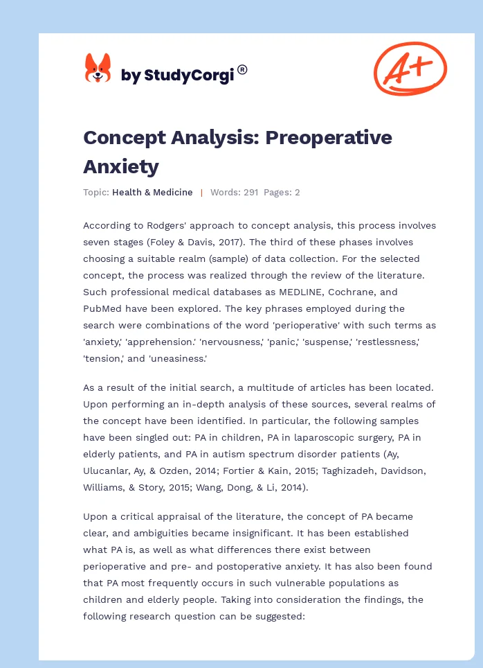 Concept Analysis: Preoperative Anxiety. Page 1