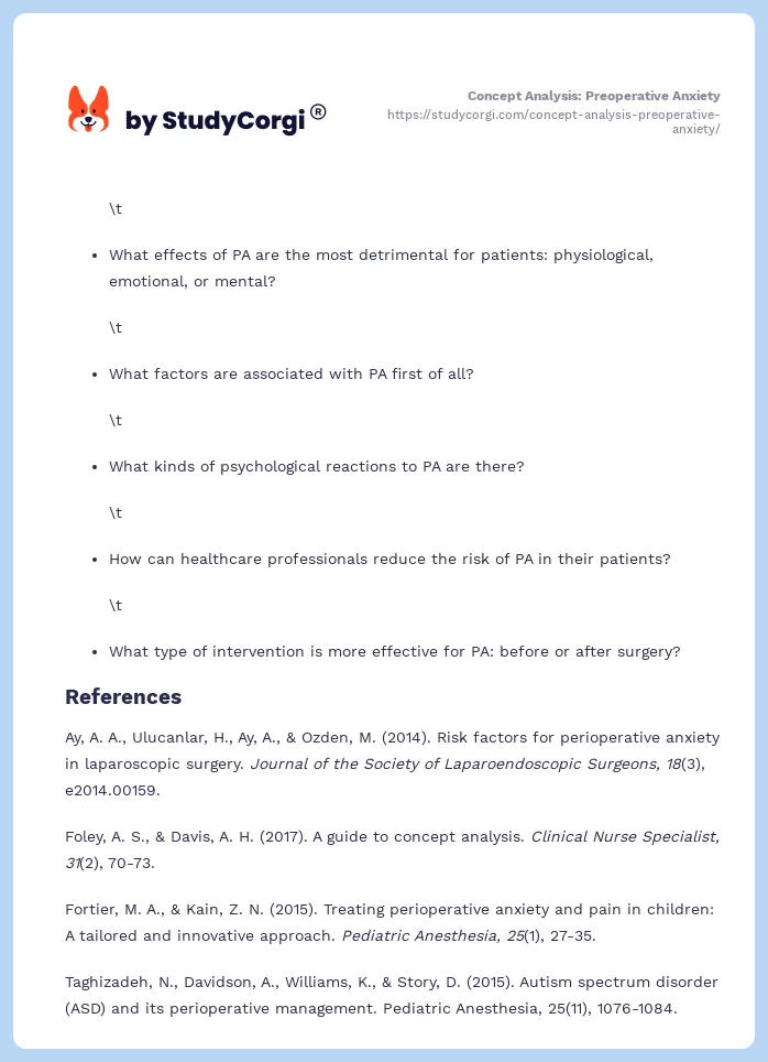 Concept Analysis: Preoperative Anxiety. Page 2
