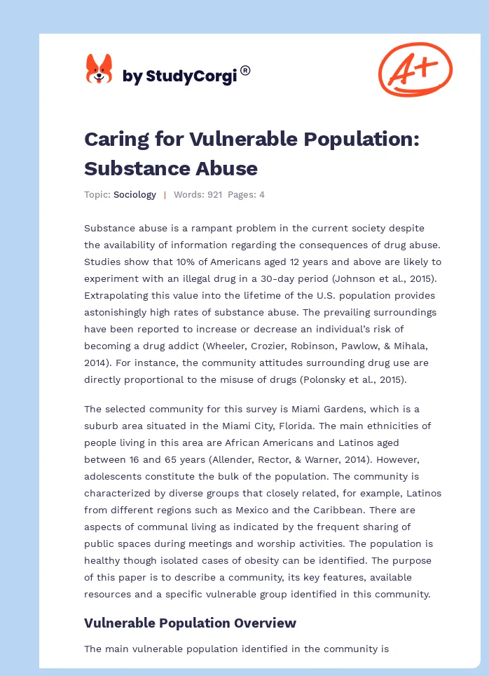 Caring for Vulnerable Population: Substance Abuse. Page 1