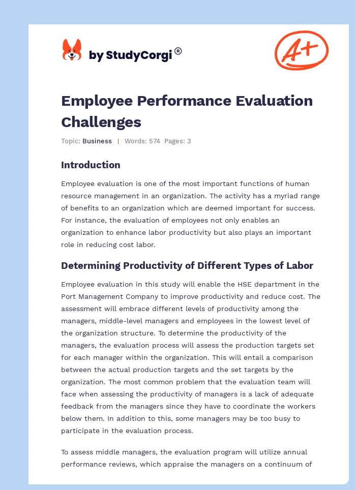 Employee Performance Evaluation Challenges. Page 1