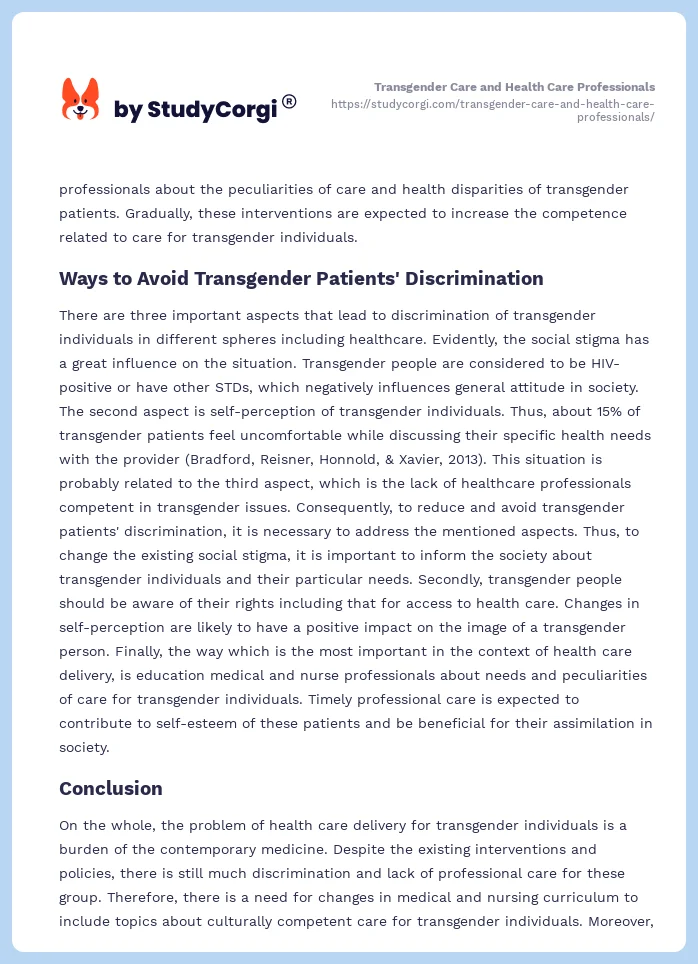 Transgender Care and Health Care Professionals. Page 2