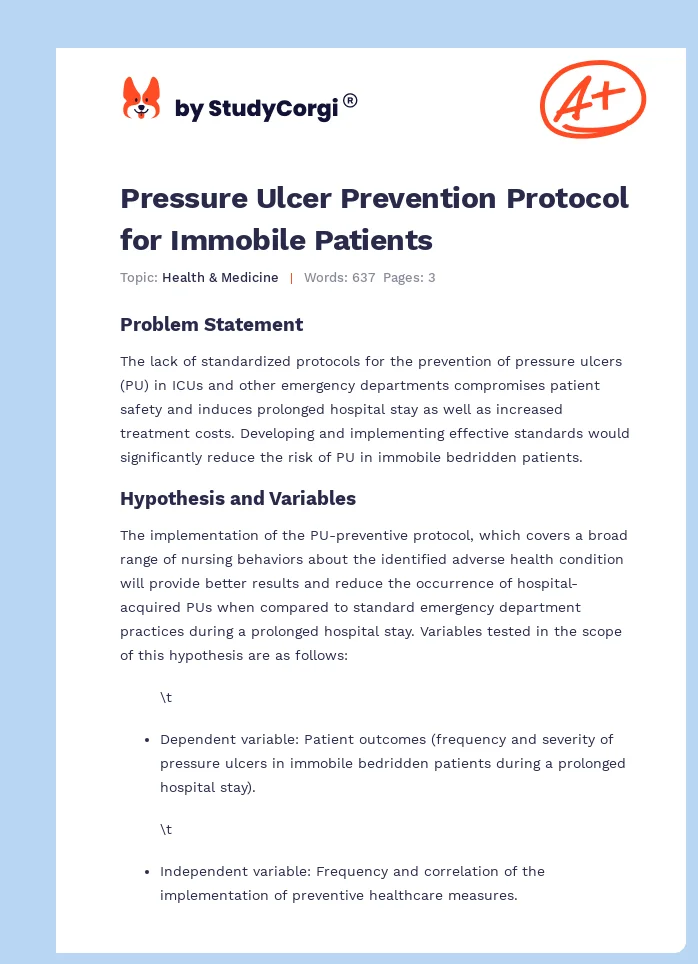 Pressure Ulcer Prevention Protocol for Immobile Patients. Page 1
