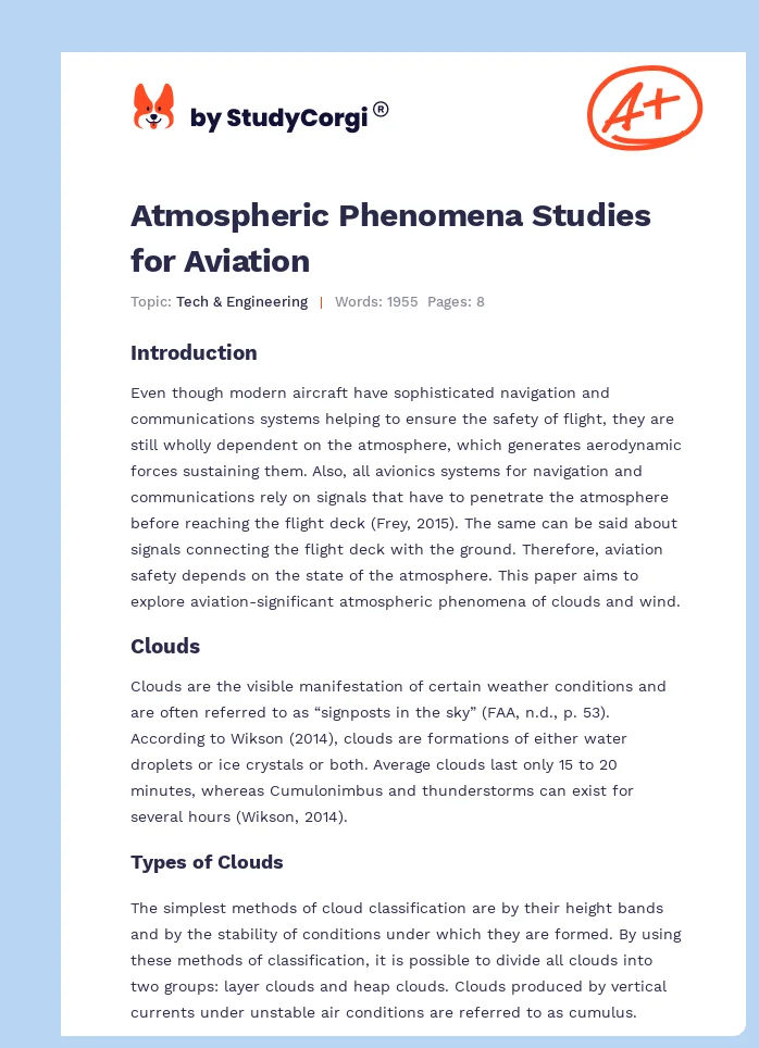 Atmospheric Phenomena Studies for Aviation. Page 1