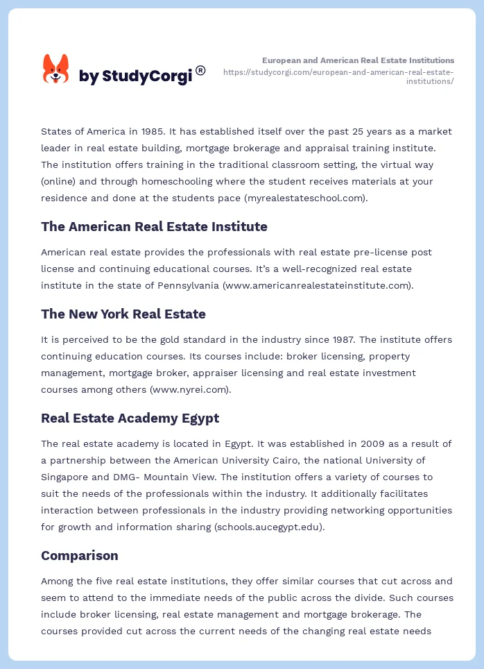 European and American Real Estate Institutions. Page 2