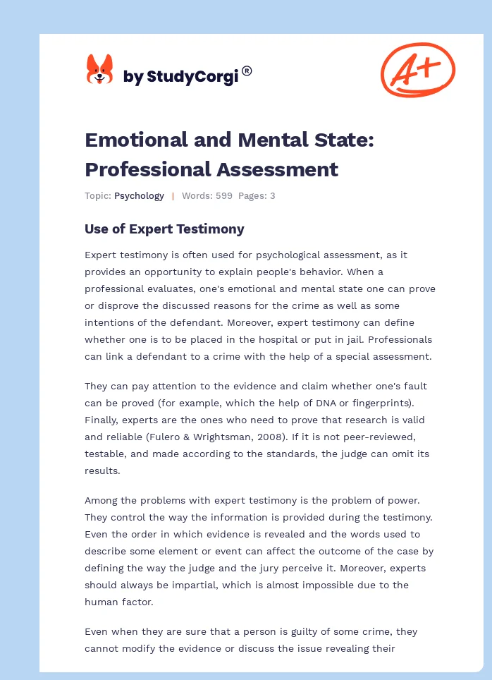 Emotional and Mental State: Professional Assessment. Page 1