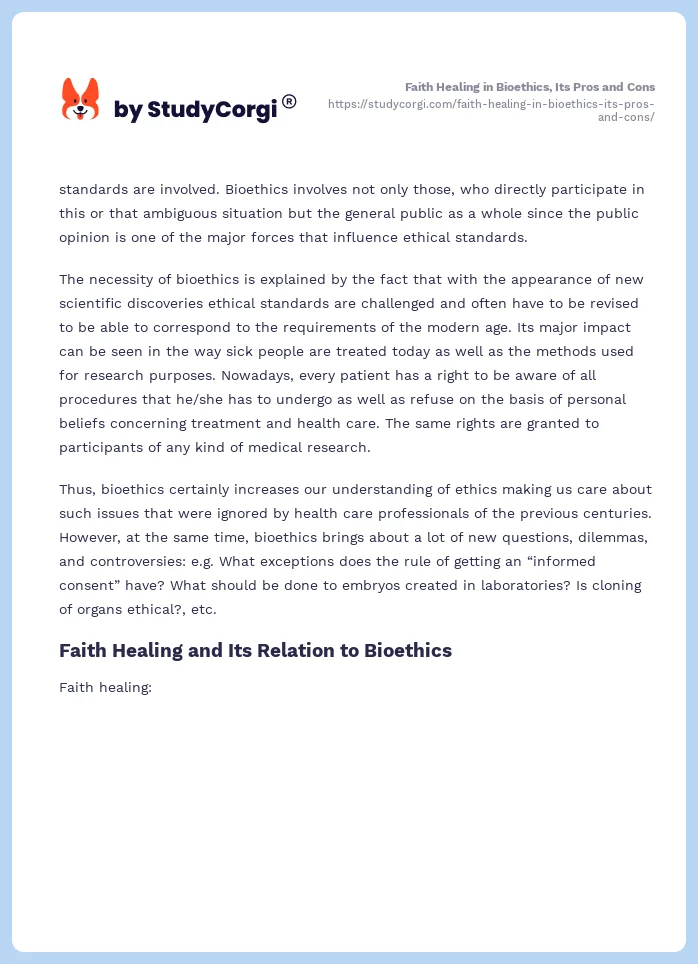 Faith Healing in Bioethics, Its Pros and Cons. Page 2