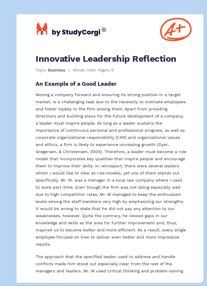 Innovative Leadership Reflection. Page 1