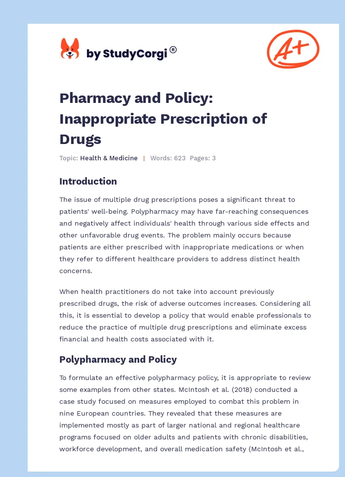 Pharmacy and Policy: Inappropriate Prescription of Drugs. Page 1