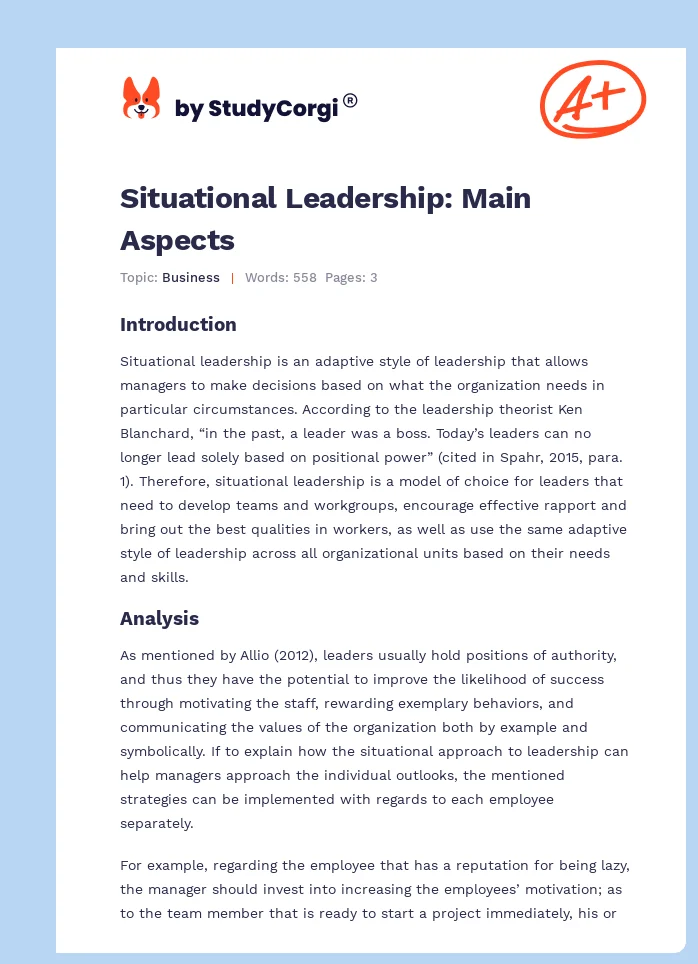 Situational Leadership: Main Aspects. Page 1