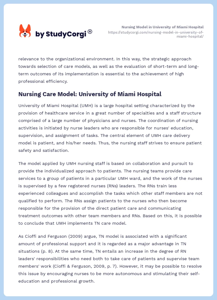 Nursing Model in University of Miami Hospital. Page 2