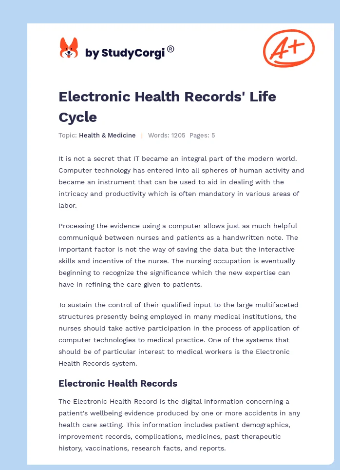 Electronic Health Records' Life Cycle. Page 1