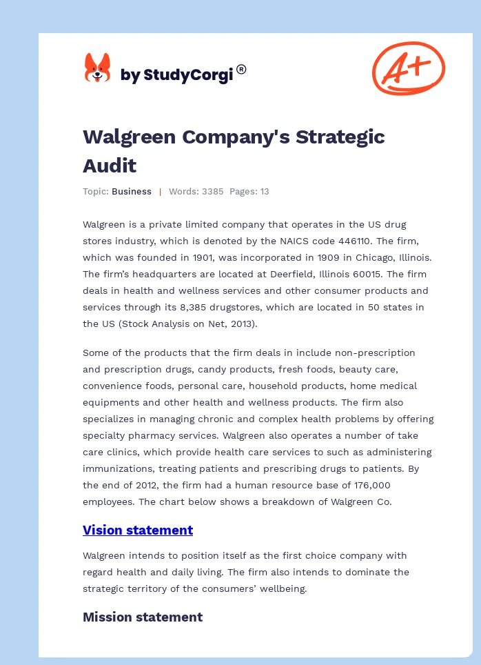 Walgreen Company's Strategic Audit. Page 1