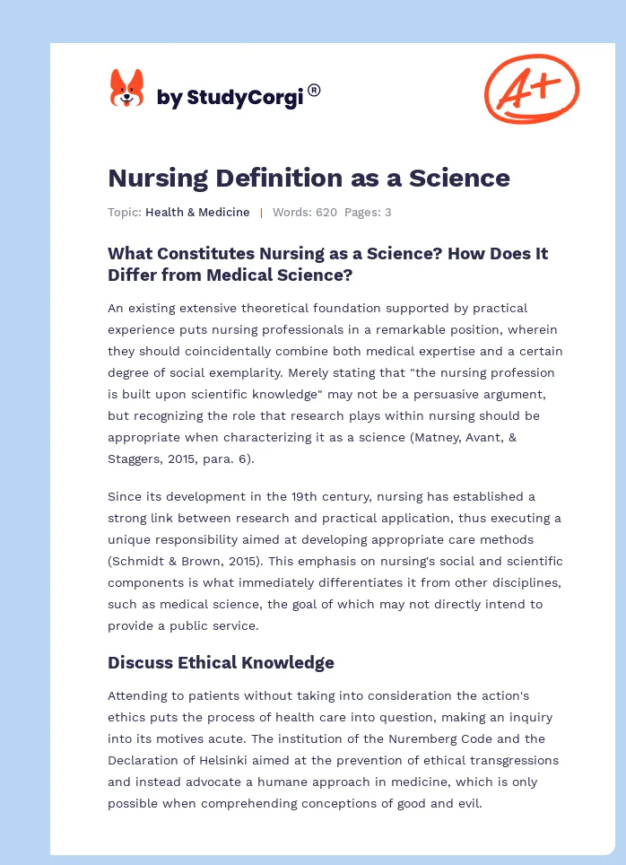Nursing Definition as a Science. Page 1