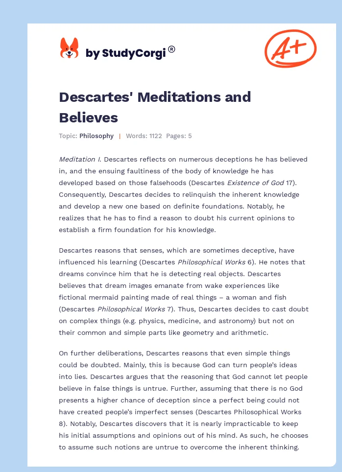 Descartes' Meditations and Believes. Page 1