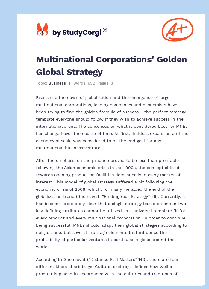 Multinational Corporations' Golden Global Strategy. Page 1