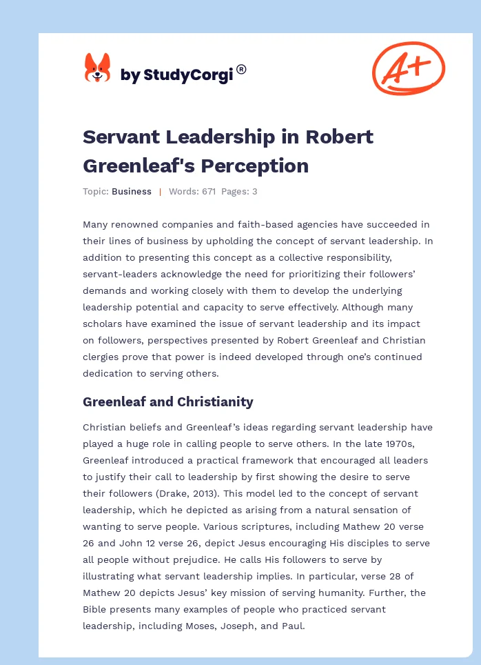 Servant Leadership in Robert Greenleaf's Perception. Page 1