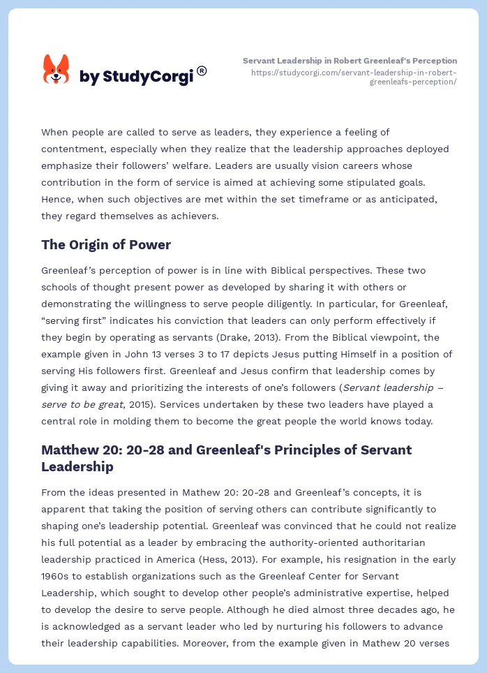 Servant Leadership in Robert Greenleaf's Perception. Page 2