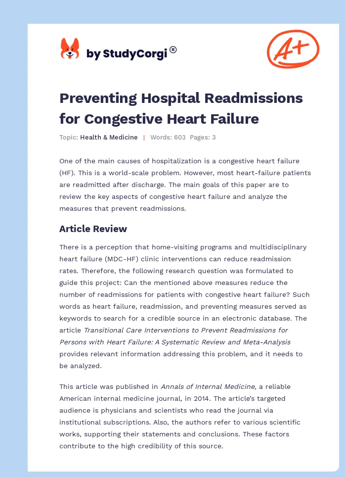 Preventing Hospital Readmissions for Congestive Heart Failure. Page 1