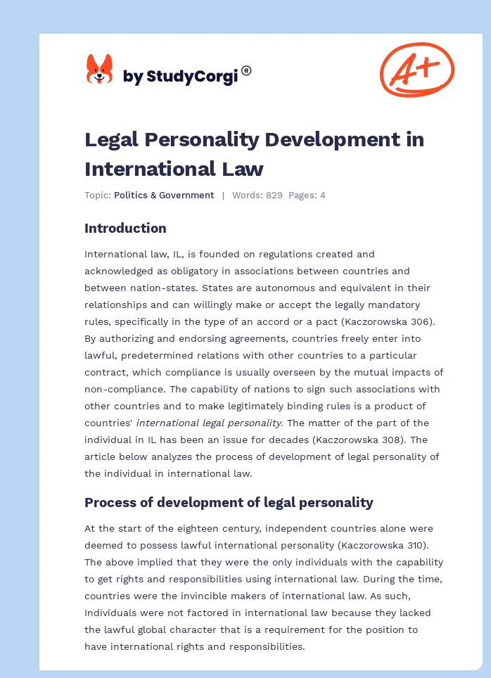 Legal Personality Development in International Law. Page 1